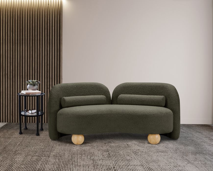Meridian Furniture - Daphne 64" Olive Boucle Fabric Upholstered Loveseat - 44003Olive-L - GreatFurnitureDeal