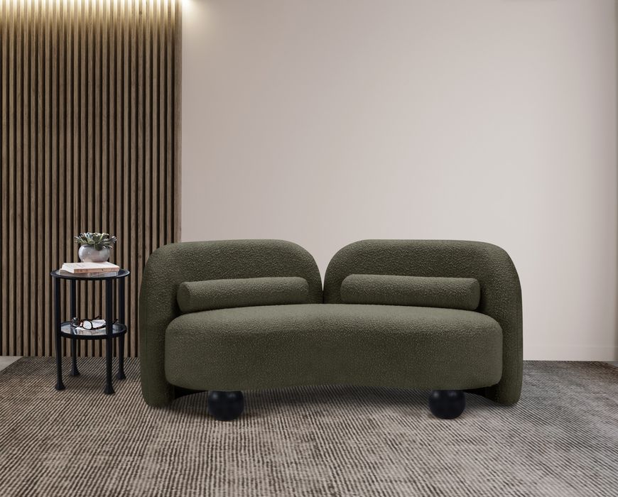 Meridian Furniture - Daphne 64" Olive Boucle Fabric Upholstered Loveseat - 44003Olive-L - GreatFurnitureDeal