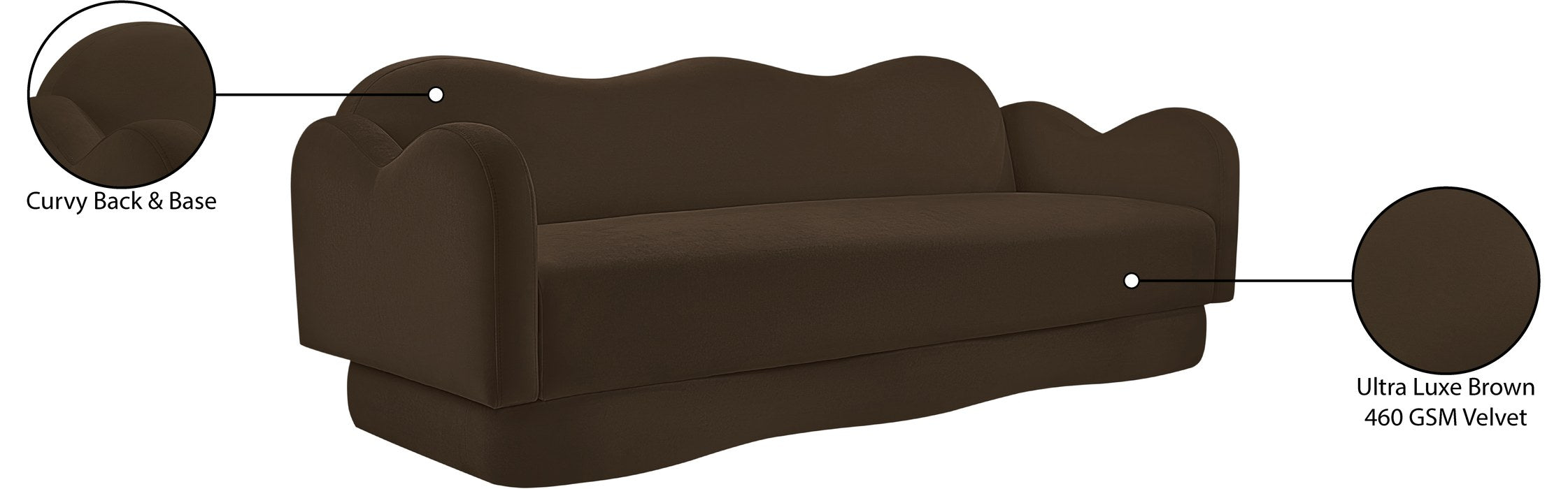 Meridian Furniture - Bloom 82" Brown Velvet Upholstered Sofa - 44007Brown-S - GreatFurnitureDeal