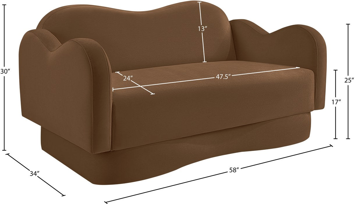 Meridian Furniture - Bloom 58" Saddle Velvet Upholstered Loveseat - 44007Saddle-L - GreatFurnitureDeal