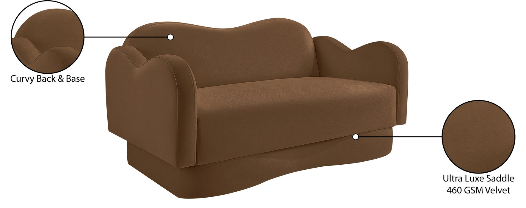 Meridian Furniture - Bloom 58" Saddle Velvet Upholstered Loveseat - 44007Saddle-L - GreatFurnitureDeal