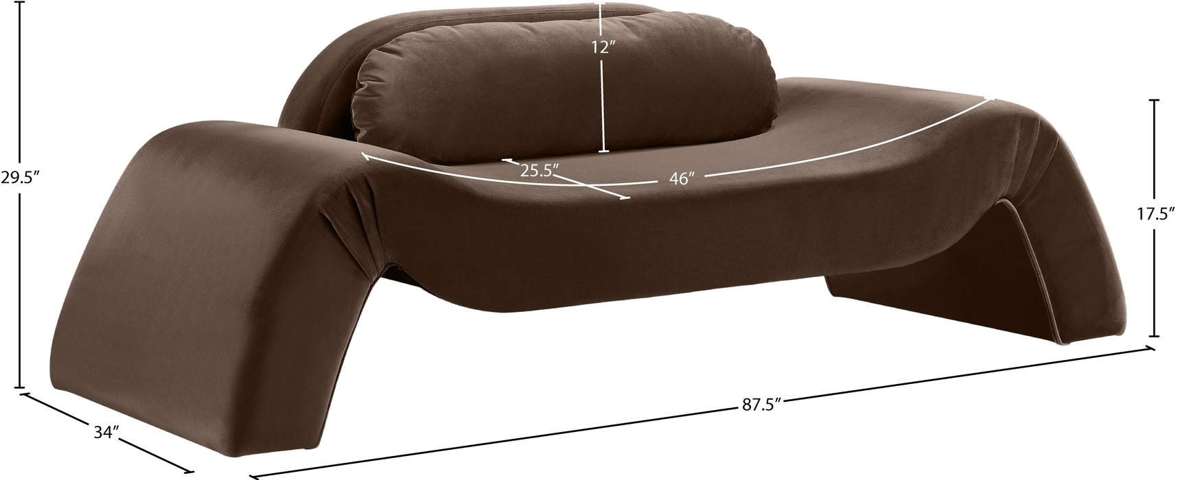 Meridian Furniture - Austin 87.5" Brown Velvet Upholstered Loveseat - 44008Brown-L - GreatFurnitureDeal