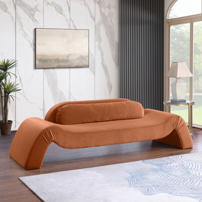Meridian Furniture - Austin 107" Cognac Velvet Upholstered Sofa - 44008Cognac-S - GreatFurnitureDeal