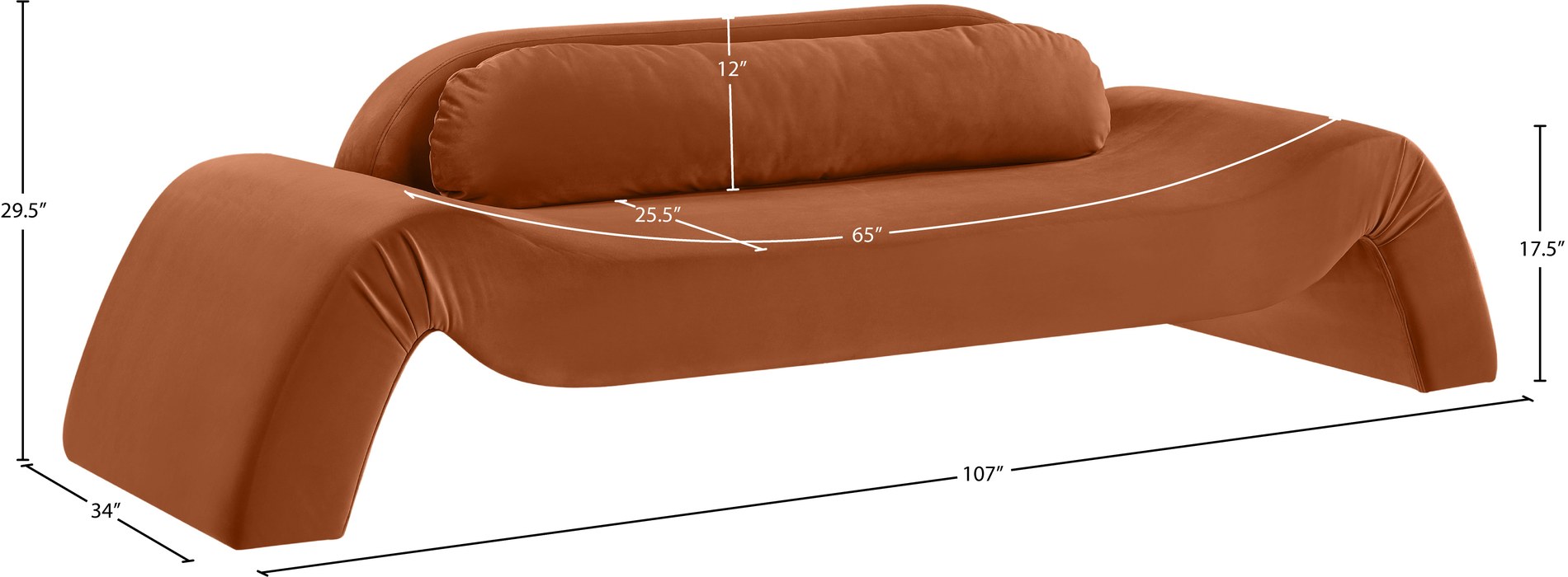 Meridian Furniture - Austin 107" Cognac Velvet Upholstered Sofa - 44008Cognac-S - GreatFurnitureDeal