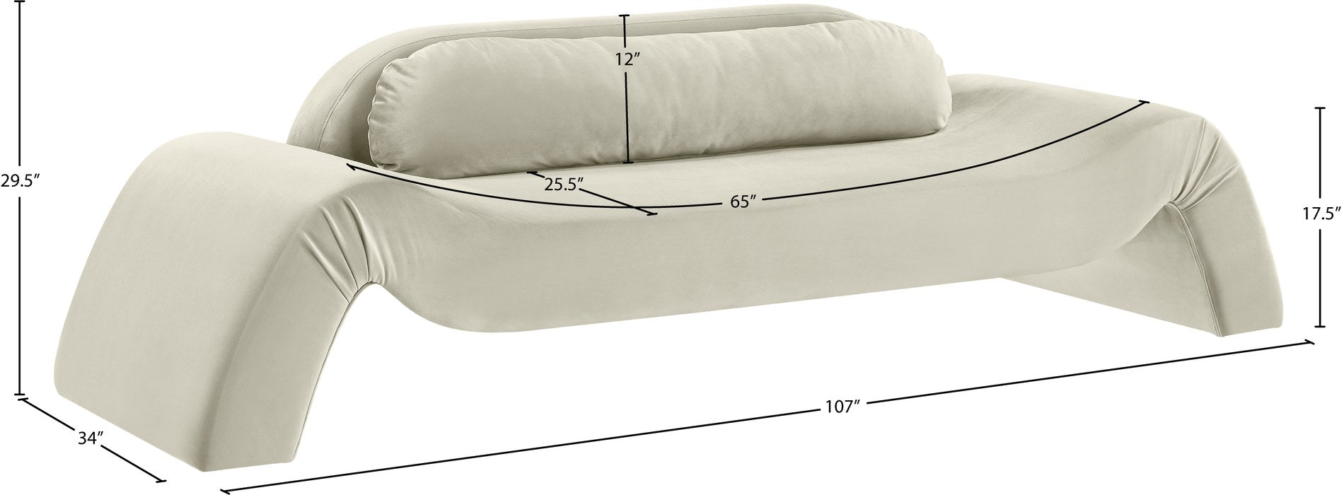 Meridian Furniture - Austin 107" Cream Velvet Upholstered Sofa - 44008Cream-S - GreatFurnitureDeal