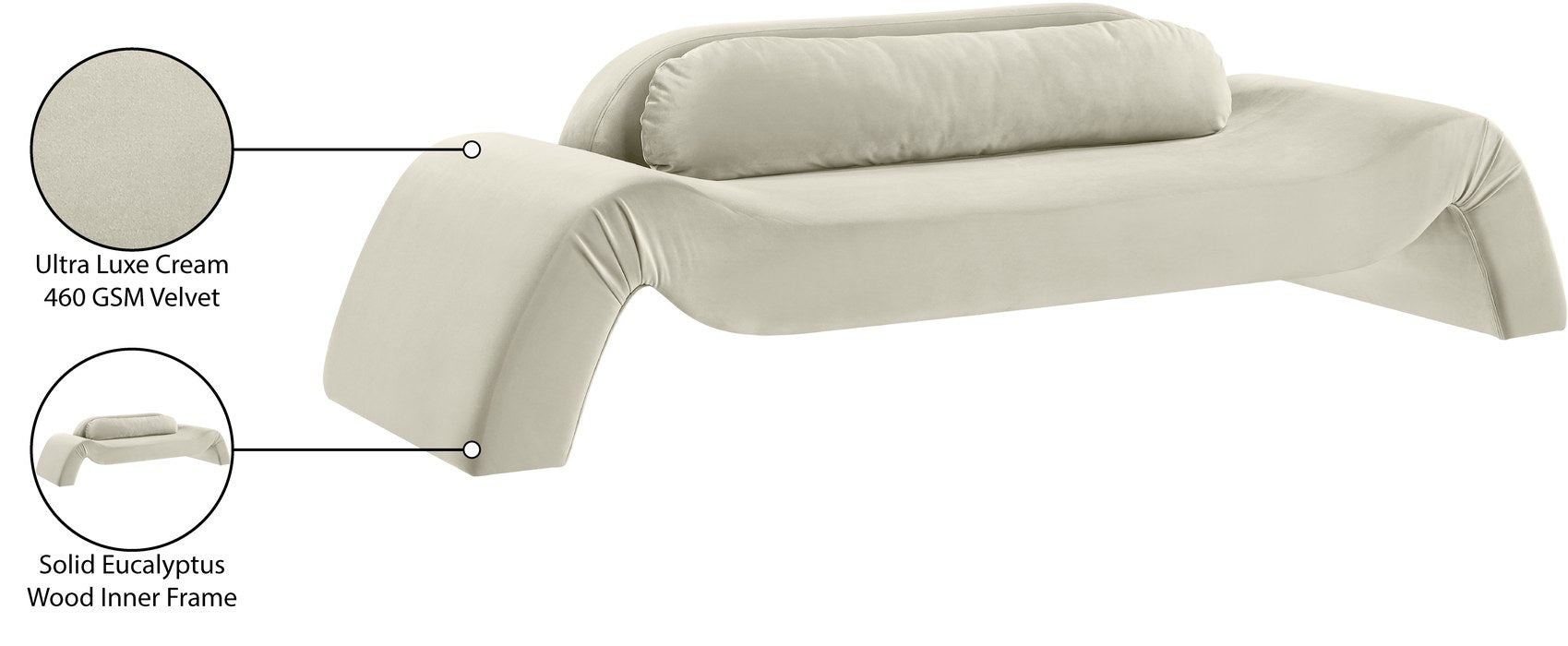 Meridian Furniture - Austin 107" Cream Velvet Upholstered Sofa - 44008Cream-S - GreatFurnitureDeal