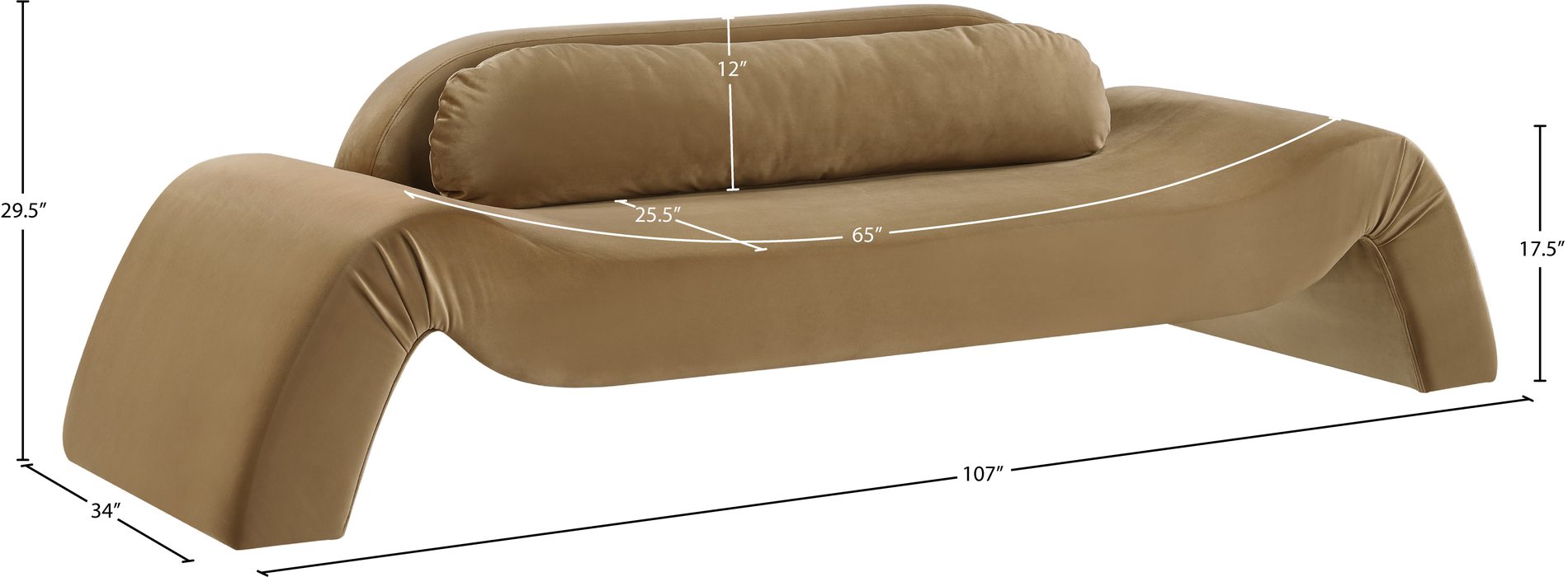 Meridian Furniture - Austin 107" Saddle Velvet Upholstered Sofa - 44008Saddle-S - GreatFurnitureDeal