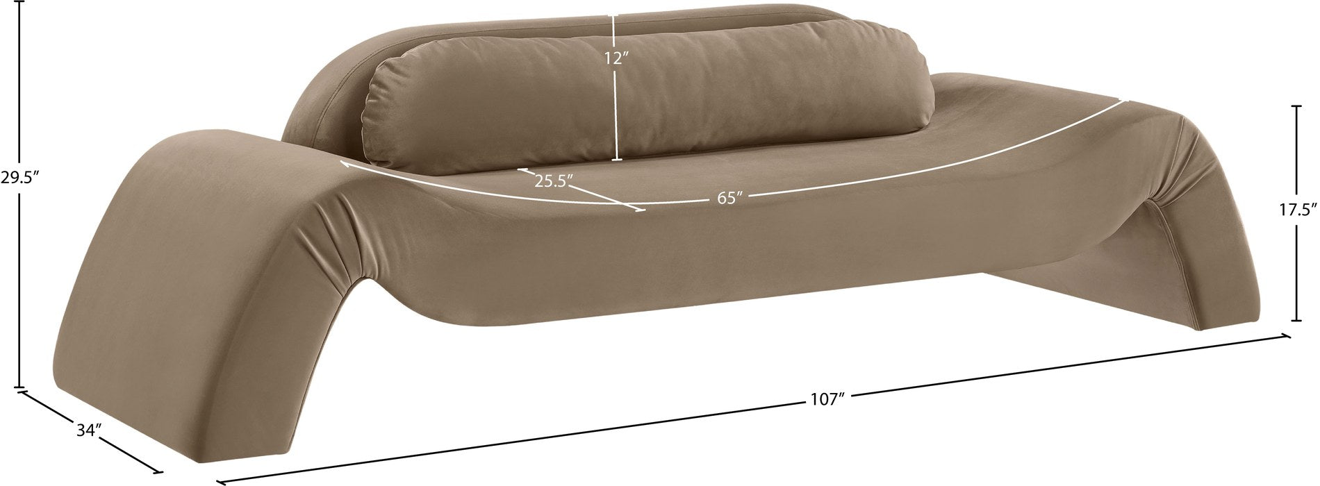 Meridian Furniture - Austin 107" Taupe Velvet Upholstered Sofa - 44008Taupe-S - GreatFurnitureDeal