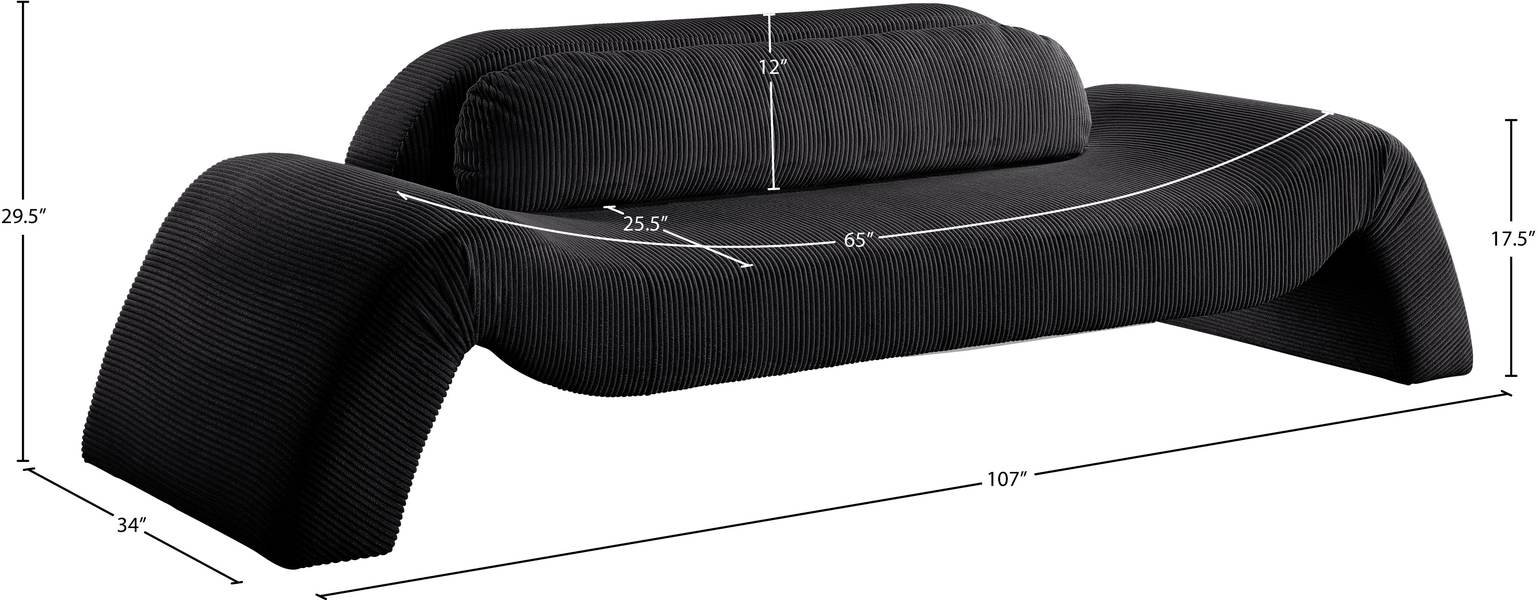 Meridian Furniture - Austin 107" Black Corduroy Upholstered Sofa - 44009Black-S - GreatFurnitureDeal