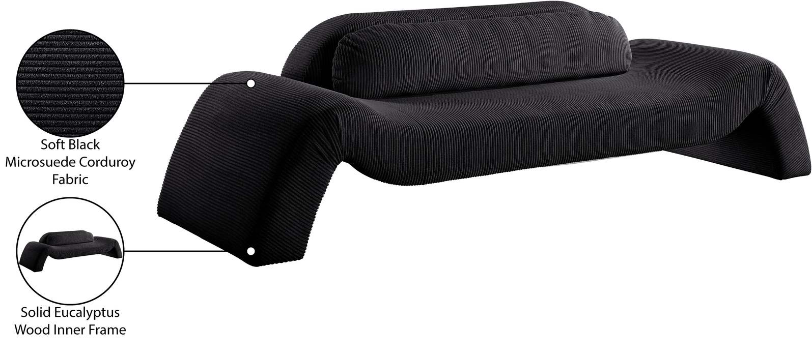 Meridian Furniture - Austin 107" Black Corduroy Upholstered Sofa - 44009Black-S - GreatFurnitureDeal