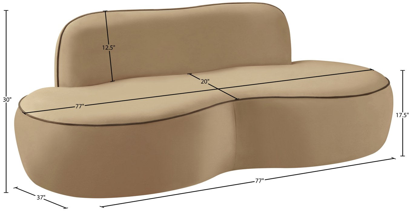 Meridian Furniture - Swerve 77" Beige Velvet Upholstered Loveseat - 44021Beige-L - GreatFurnitureDeal