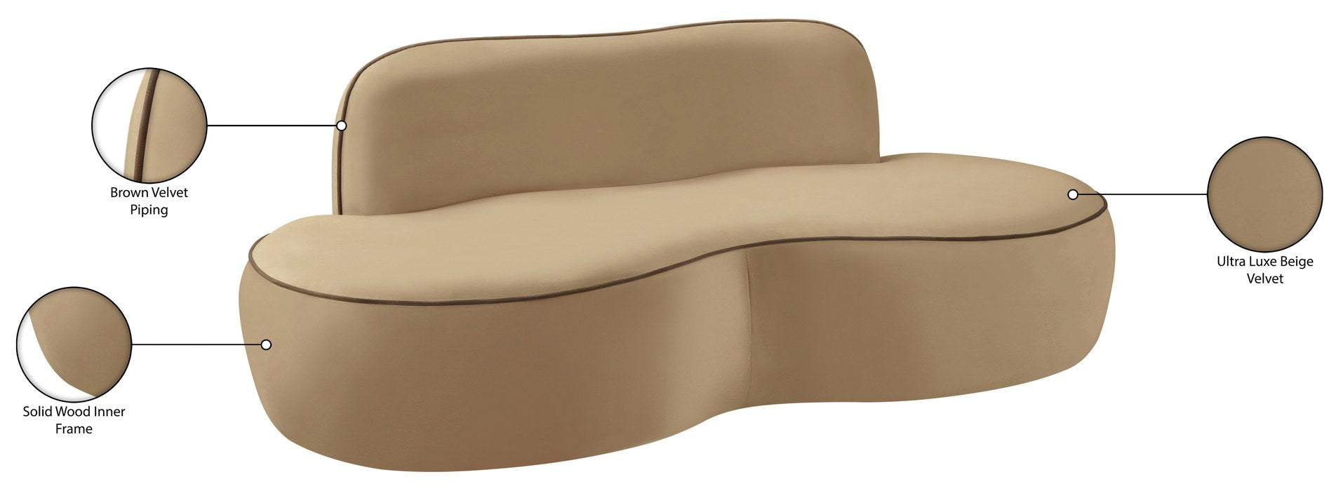 Meridian Furniture - Swerve 77" Beige Velvet Upholstered Loveseat - 44021Beige-L - GreatFurnitureDeal