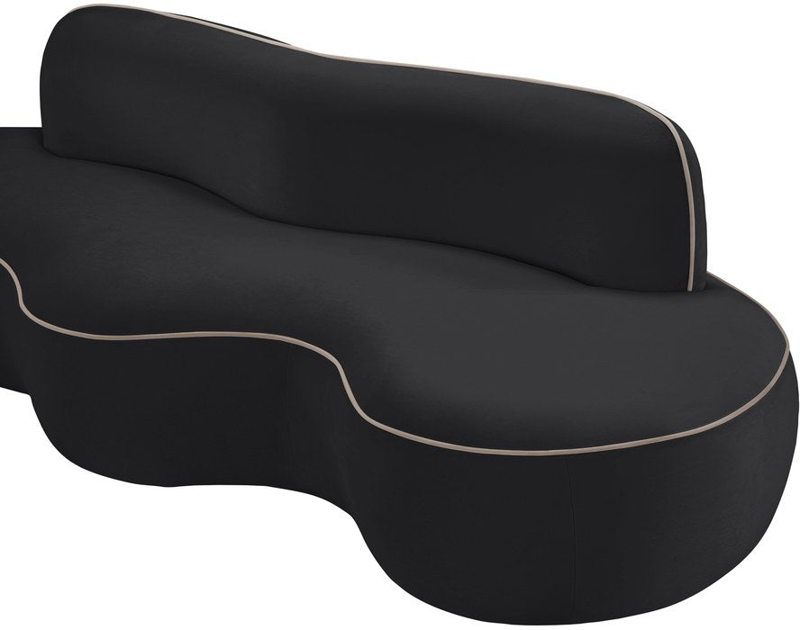 Meridian Furniture - Swerve 100" Black Velvet Upholstered Sofa - 44021Black-S - GreatFurnitureDeal