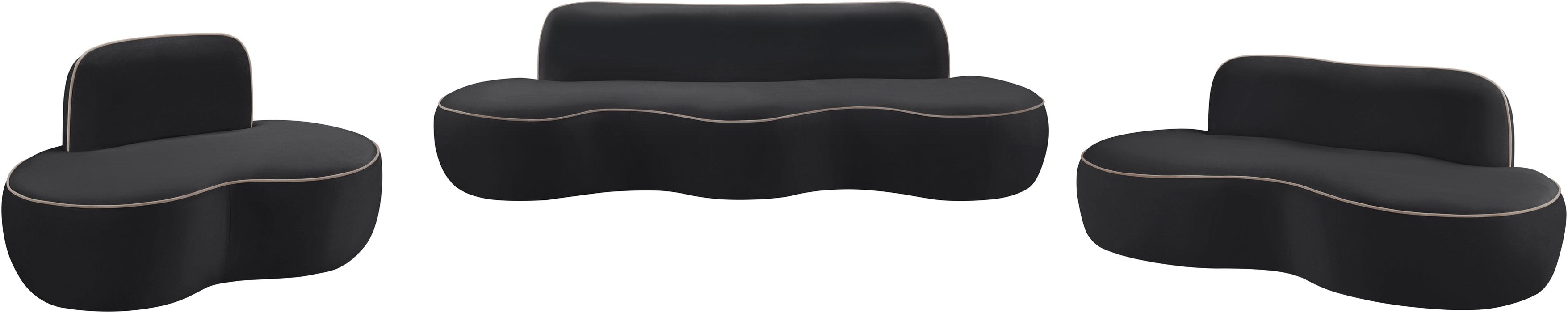 Meridian Furniture - Swerve 100" Black Velvet Upholstered Sofa - 44021Black-S - GreatFurnitureDeal