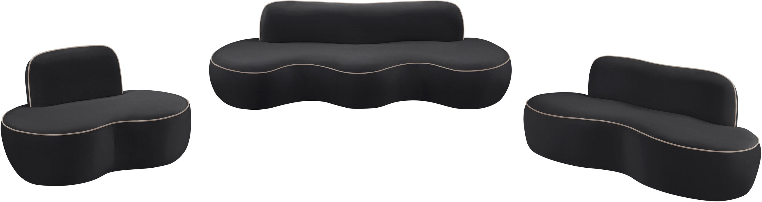 Meridian Furniture - Swerve 100" Black Velvet Upholstered Sofa - 44021Black-S - GreatFurnitureDeal