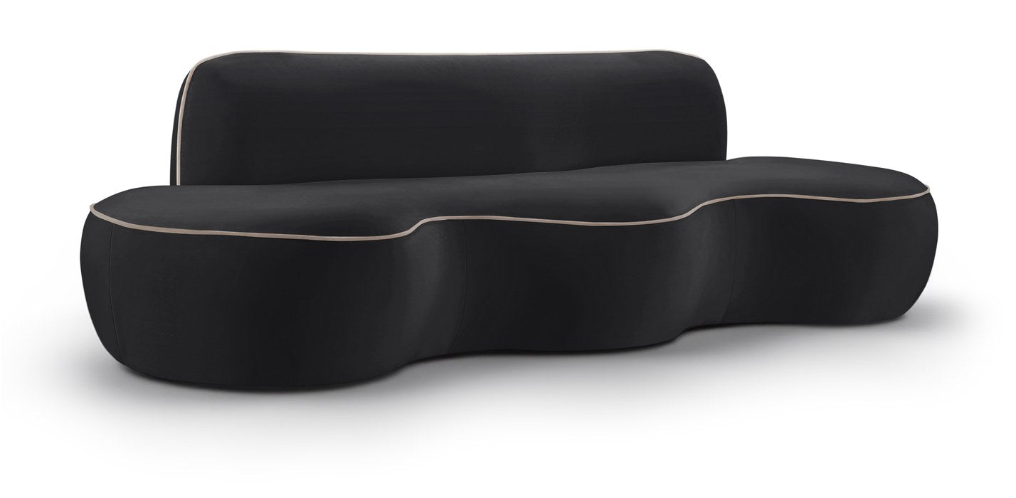Meridian Furniture - Swerve 100" Black Velvet Upholstered Sofa - 44021Black-S - GreatFurnitureDeal