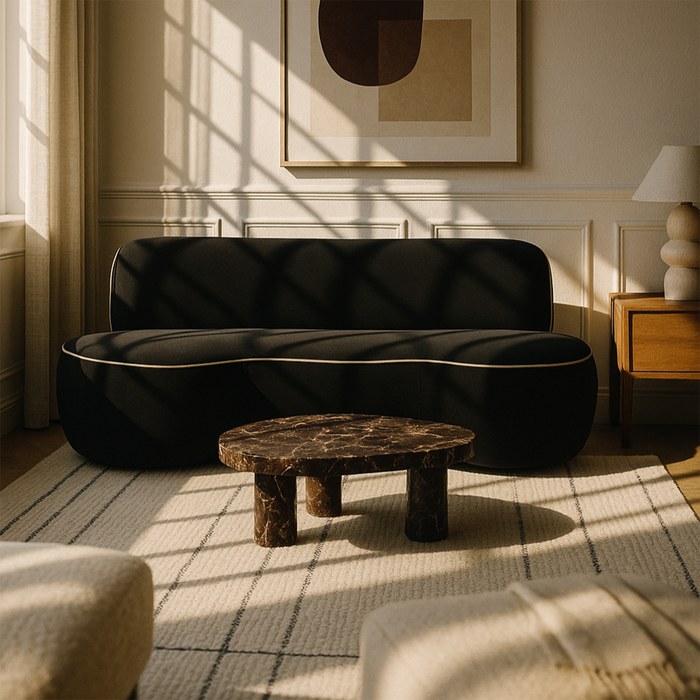 Meridian Furniture - Swerve 100" Black Velvet Upholstered Sofa - 44021Black-S - GreatFurnitureDeal