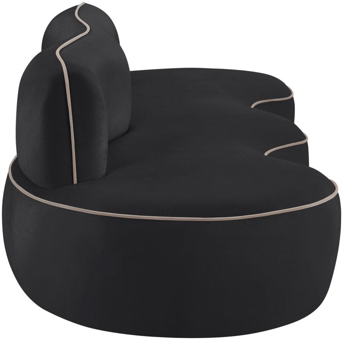 Meridian Furniture - Swerve 100" Black Velvet Upholstered Sofa - 44021Black-S - GreatFurnitureDeal
