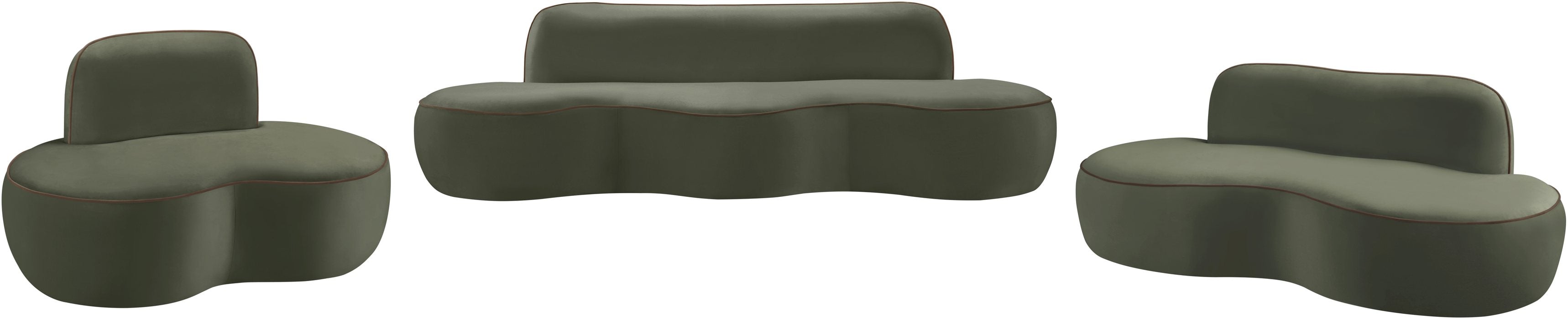 Meridian Furniture - Swerve 77" Green Velvet Upholstered Loveseat - 44021Green-L - GreatFurnitureDeal