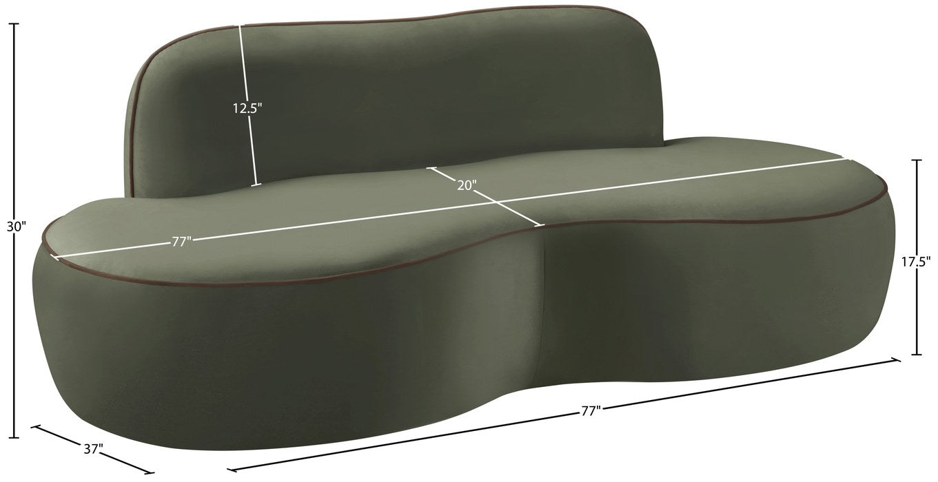 Meridian Furniture - Swerve 77" Green Velvet Upholstered Loveseat - 44021Green-L - GreatFurnitureDeal