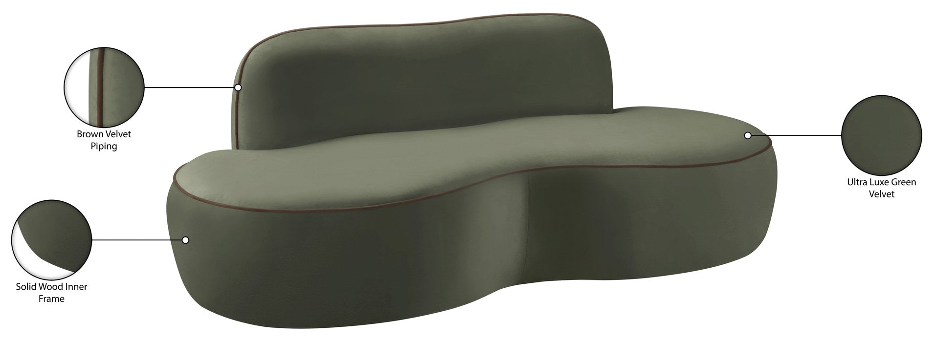 Meridian Furniture - Swerve 77" Green Velvet Upholstered Loveseat - 44021Green-L - GreatFurnitureDeal