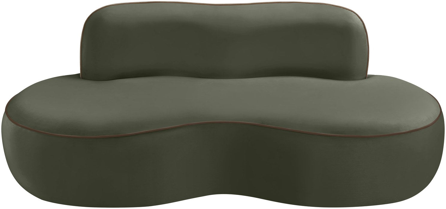 Meridian Furniture - Swerve 77" Green Velvet Upholstered Loveseat - 44021Green-L - GreatFurnitureDeal