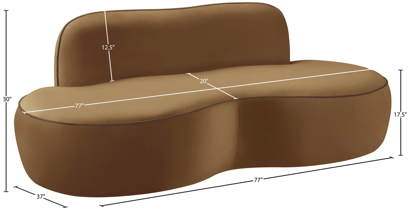 Meridian Furniture - Swerve 77" Saddle Velvet Upholstered Loveseat - 44021Saddle-L - GreatFurnitureDeal