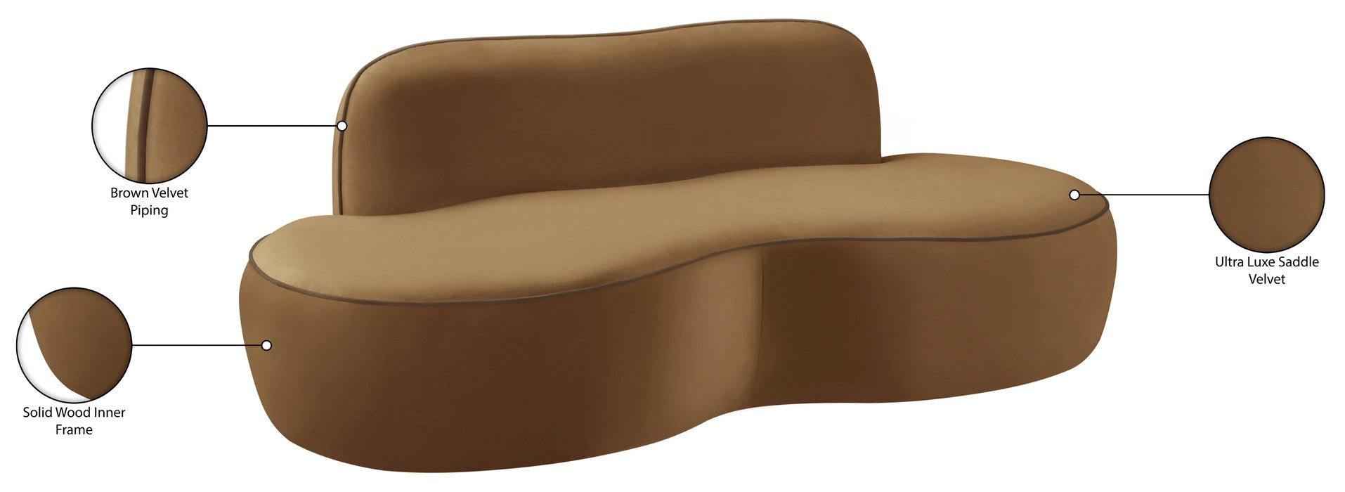 Meridian Furniture - Swerve 77" Saddle Velvet Upholstered Loveseat - 44021Saddle-L - GreatFurnitureDeal