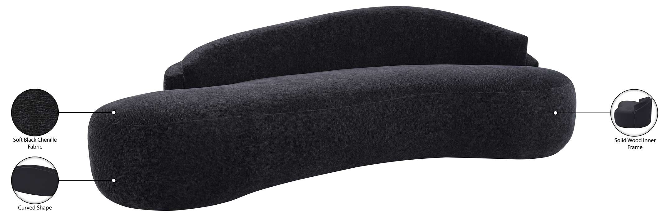 Meridian Furniture - Caspian 101" Black Chenille Fabric Upholstered Sofa - 44033Black-S - GreatFurnitureDeal