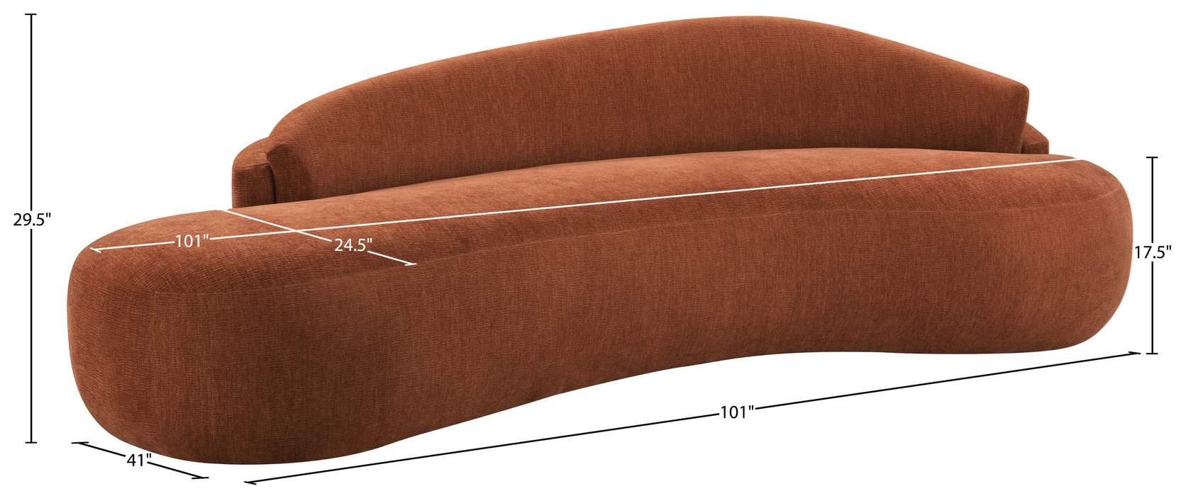 Meridian Furniture - Caspian 101" Cognac Chenille Fabric Upholstered Sofa - 44033Cognac-S - GreatFurnitureDeal