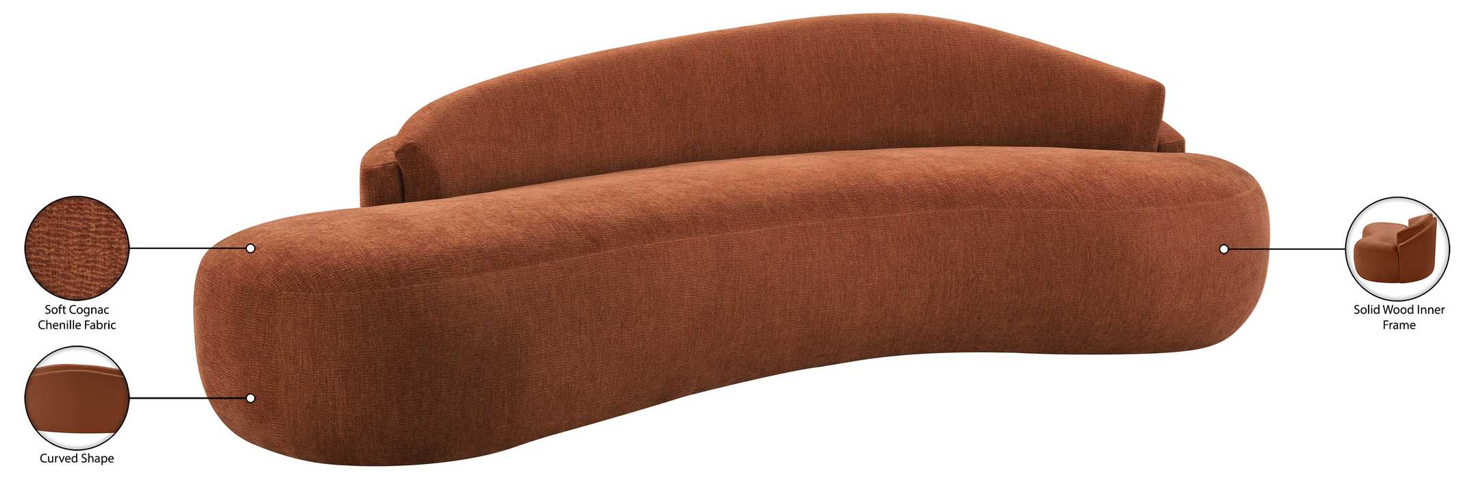 Meridian Furniture - Caspian 101" Cognac Chenille Fabric Upholstered Sofa - 44033Cognac-S - GreatFurnitureDeal