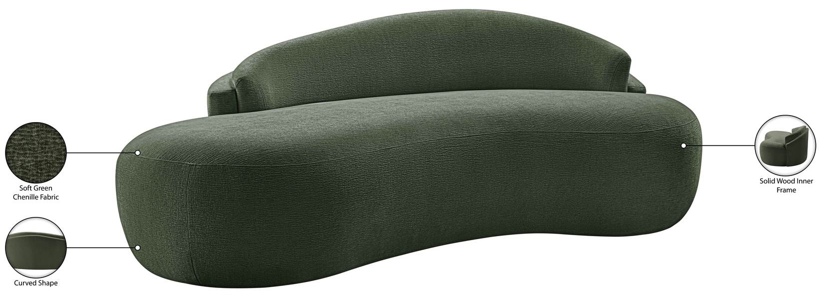 Meridian Furniture - Caspian 79" Green Chenille Fabric Upholstered Loveseat - 44033Green-L - GreatFurnitureDeal
