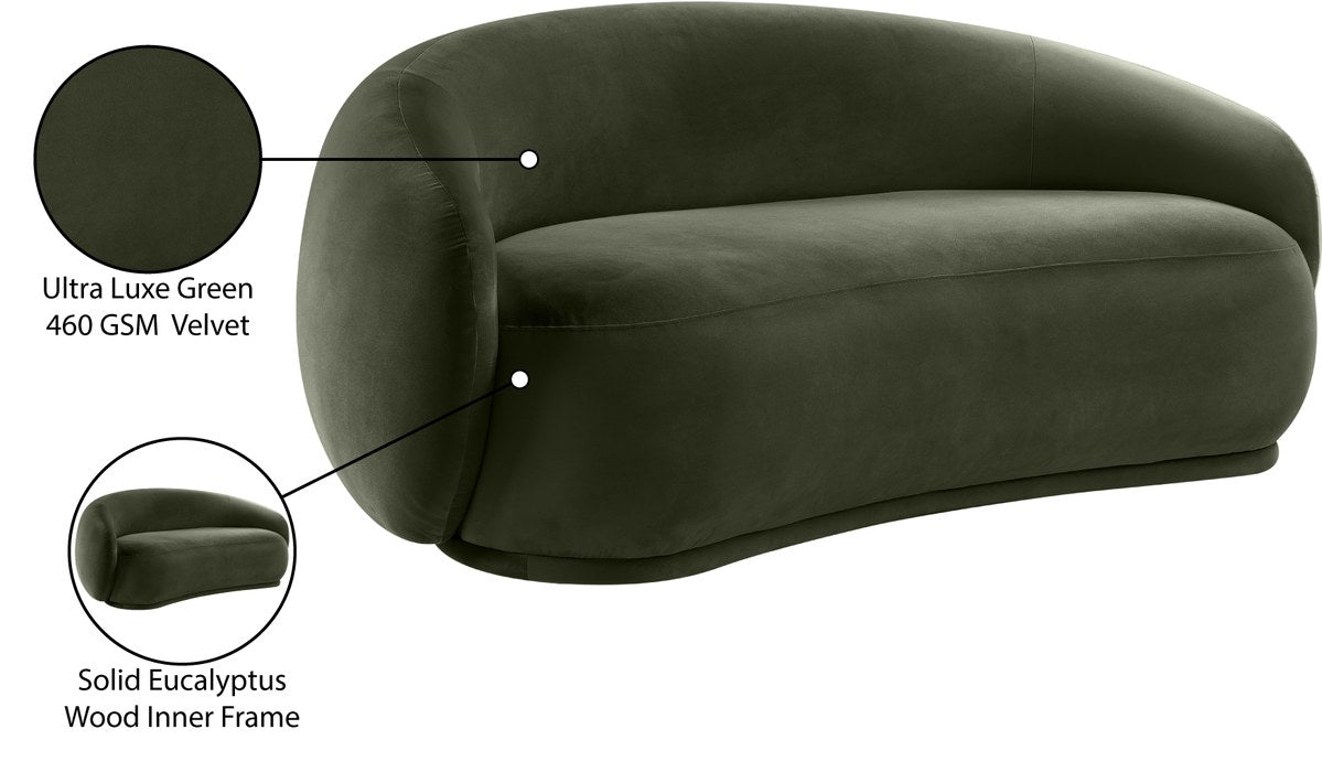 Meridian Furniture - Emery 77" Green Velvet Upholstered Loveseat - 44044Green-L - GreatFurnitureDeal