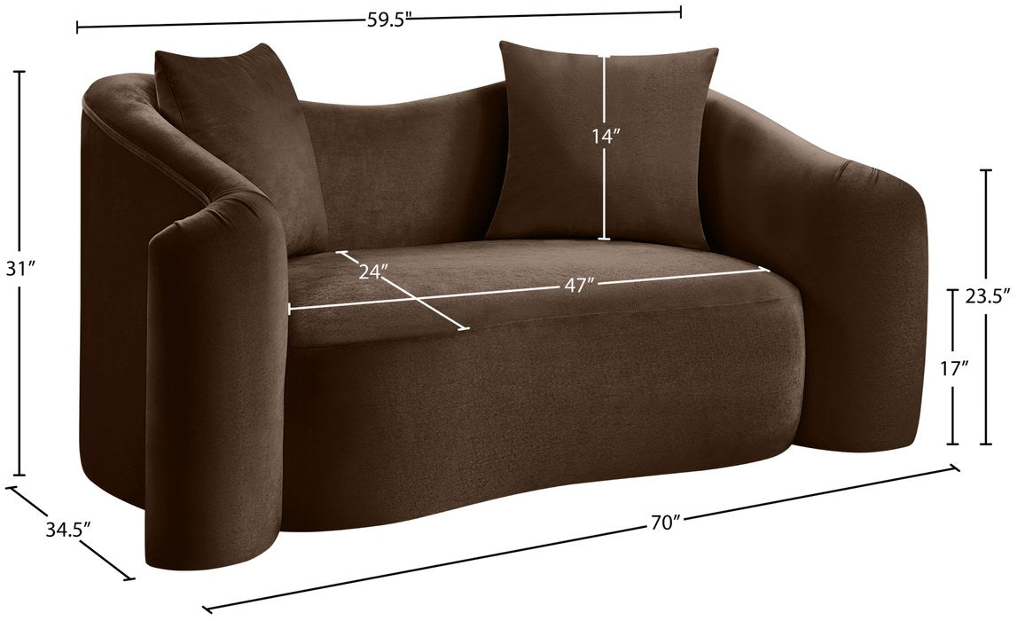 Meridian Furniture - Destin 70" Brown Velvet Upholstered Loveseat - 44052Brown-L - GreatFurnitureDeal