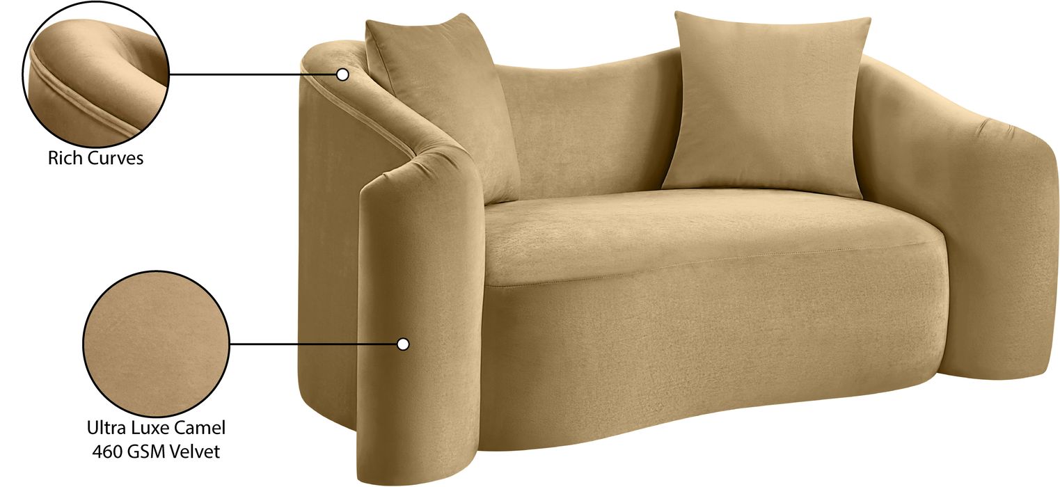 Meridian Furniture - Destin 70" Camel Velvet Upholstered Loveseat - 44052Camel-L - GreatFurnitureDeal
