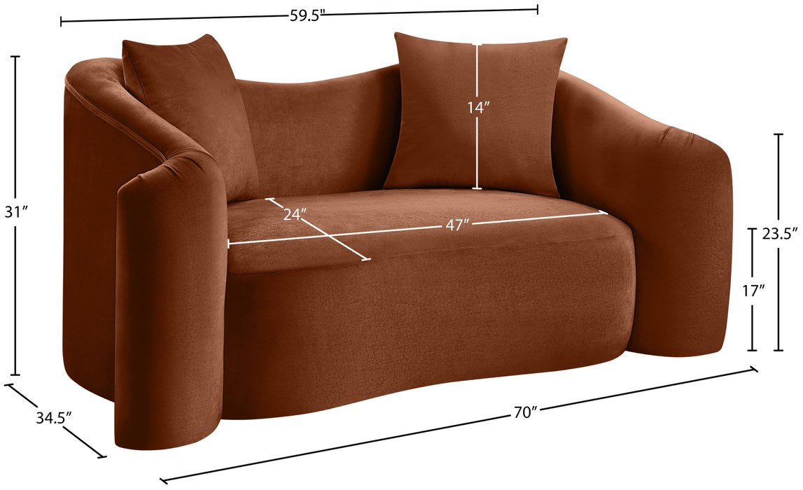 Meridian Furniture - Destin 70" Cognac Velvet Upholstered Loveseat - 44052Cognac-L - GreatFurnitureDeal