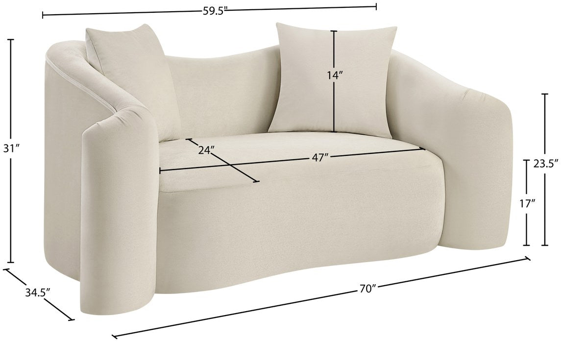 Meridian Furniture - Destin 70" Cream Velvet Upholstered Loveseat - 44052Cream-L - GreatFurnitureDeal