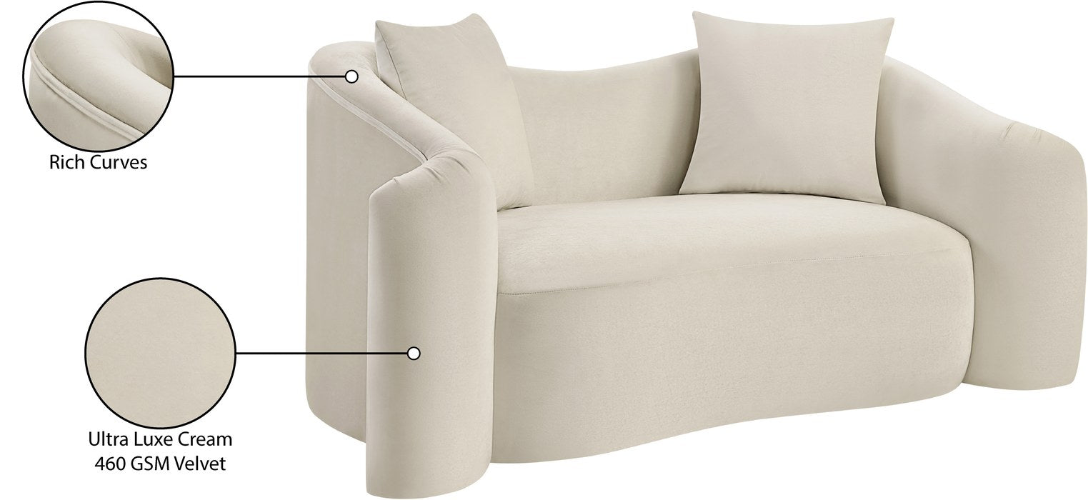 Meridian Furniture - Destin 70" Cream Velvet Upholstered Loveseat - 44052Cream-L - GreatFurnitureDeal