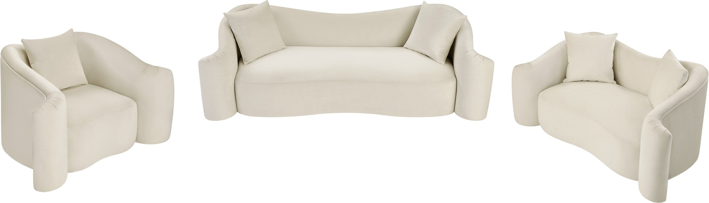 Meridian Furniture - Destin 91" Cream Velvet Upholstered Sofa - 44052Cream-S - GreatFurnitureDeal