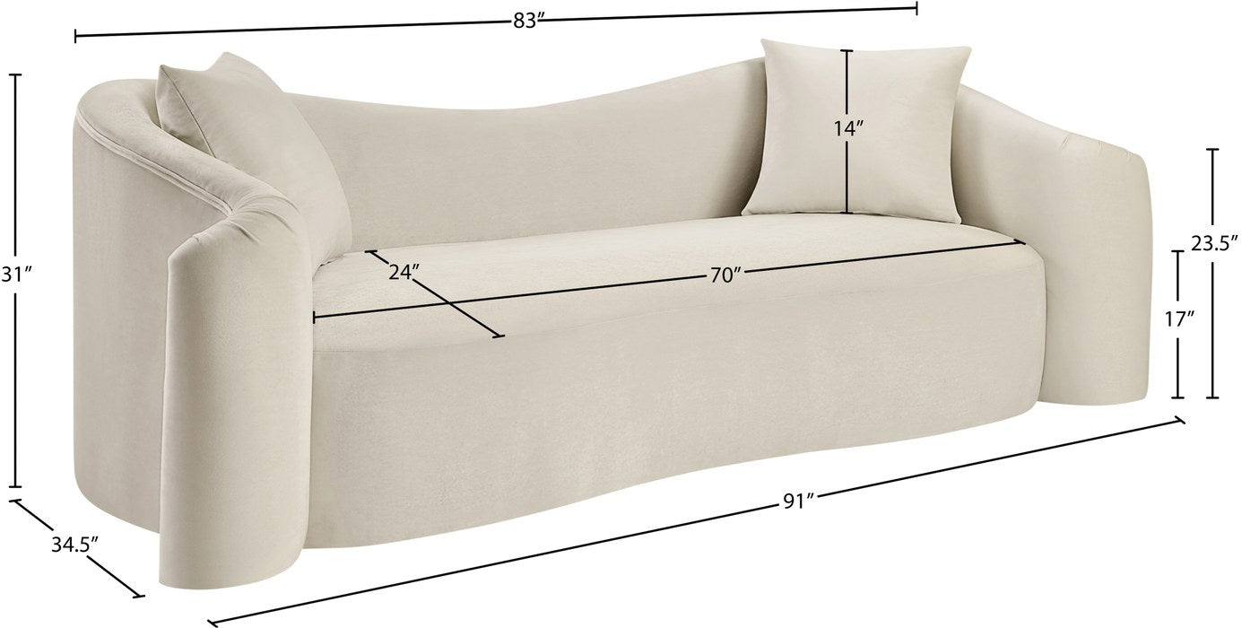Meridian Furniture - Destin 91" Cream Velvet Upholstered Sofa - 44052Cream-S - GreatFurnitureDeal
