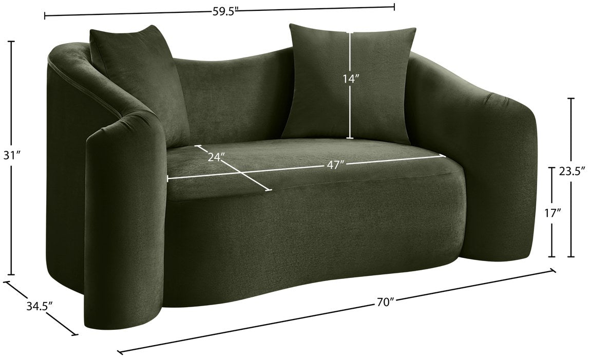 Meridian Furniture - Destin 70" Green Velvet Upholstered Loveseat - 44052Green-L - GreatFurnitureDeal