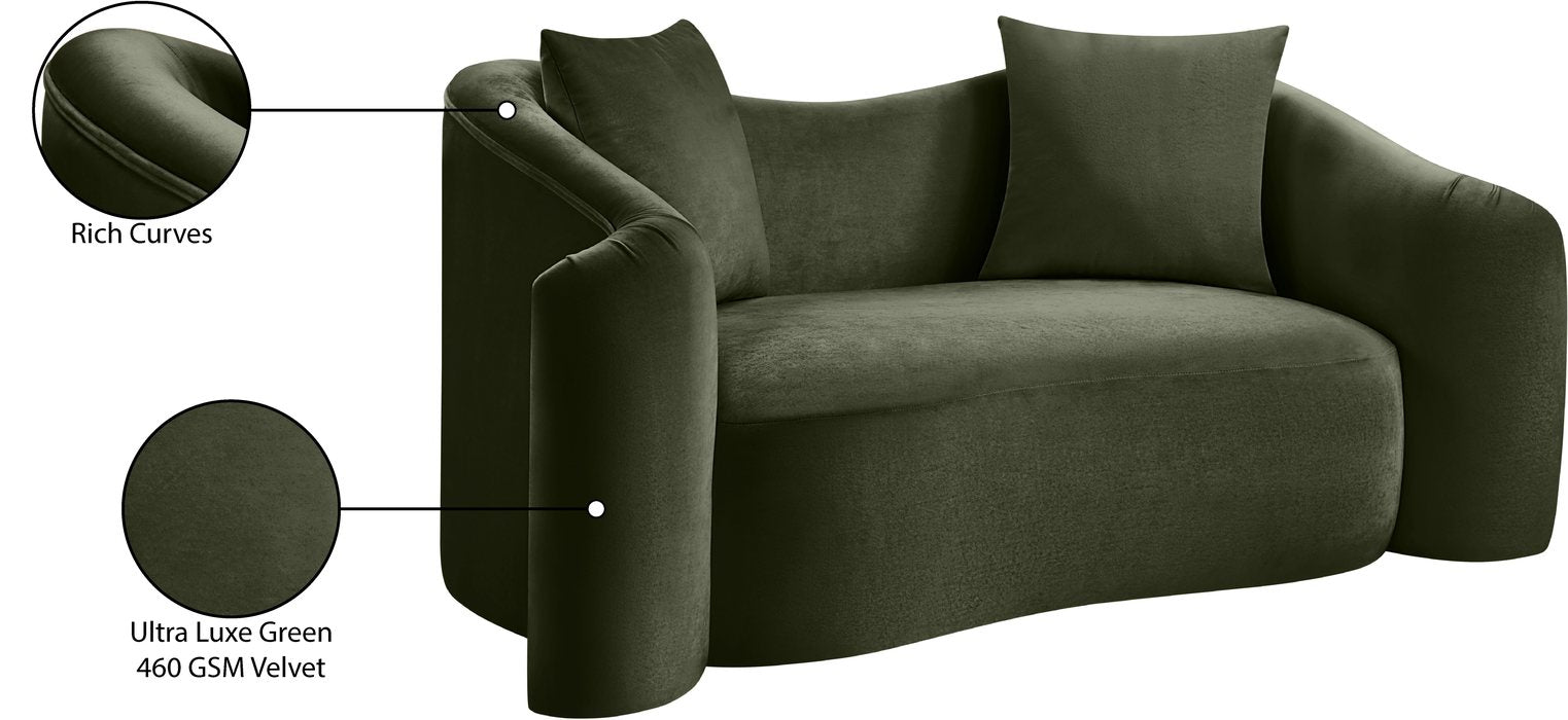 Meridian Furniture - Destin 70" Green Velvet Upholstered Loveseat - 44052Green-L - GreatFurnitureDeal