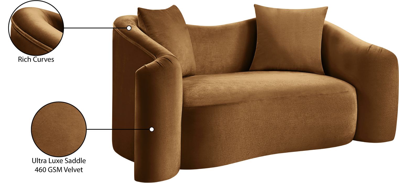 Meridian Furniture - Destin 70" Saddle Velvet Upholstered Loveseat - 44052Saddle-L - GreatFurnitureDeal