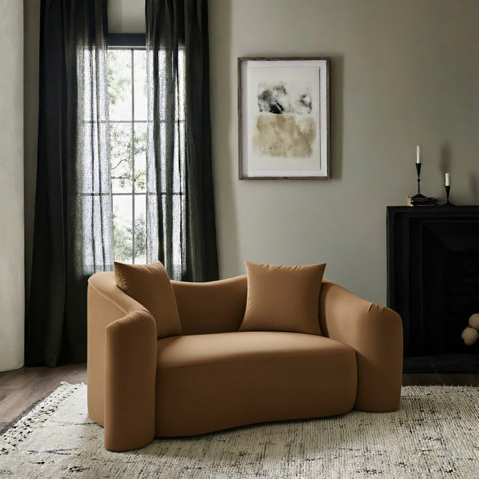 Meridian Furniture - Destin 70" Saddle Velvet Upholstered Loveseat - 44052Saddle-L - GreatFurnitureDeal