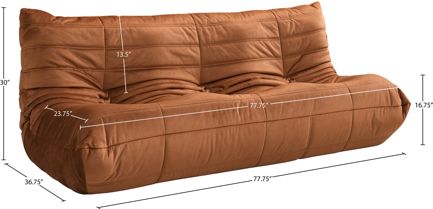 Meridian Furniture - Relax 77.75" Cognac Velvet Upholstered Sofa - 44064Cognac-S - GreatFurnitureDeal