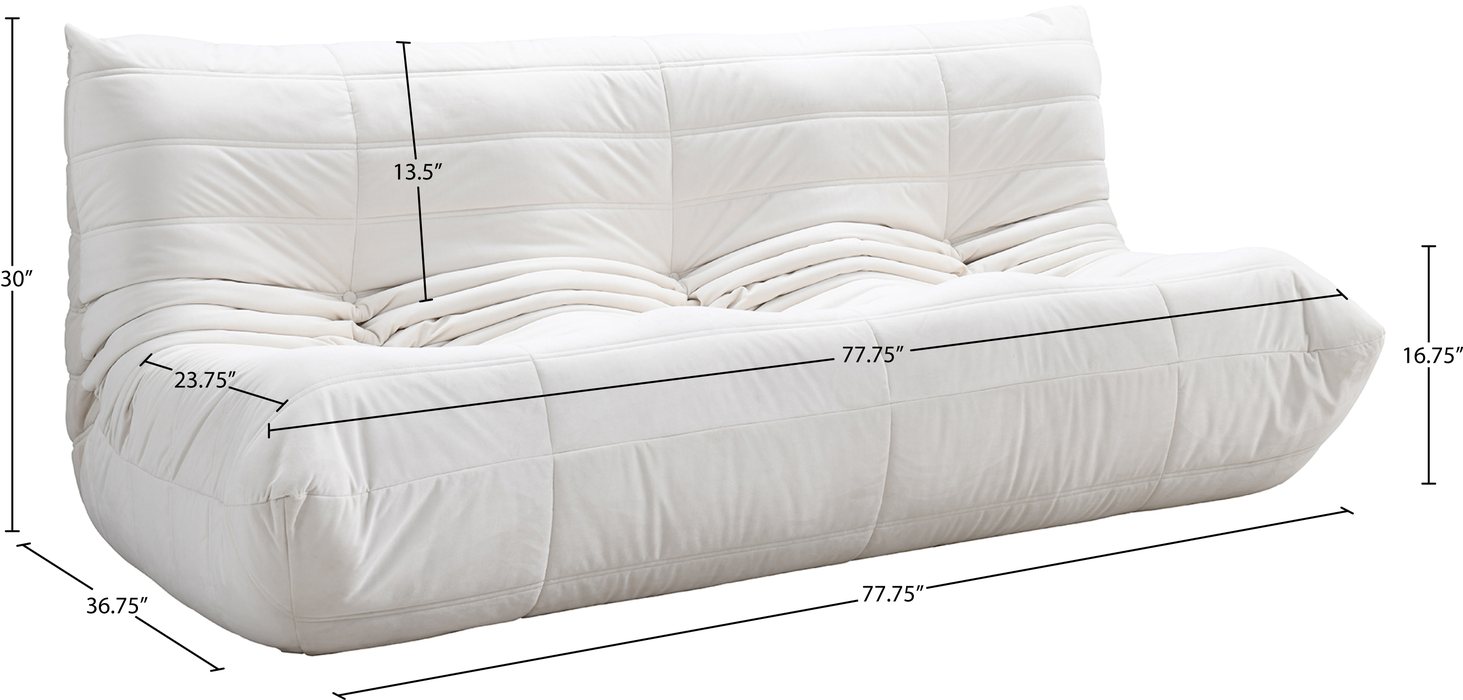 Meridian Furniture - Relax 77.75" Cream Velvet Upholstered Sofa - 44064Cream-S - GreatFurnitureDeal