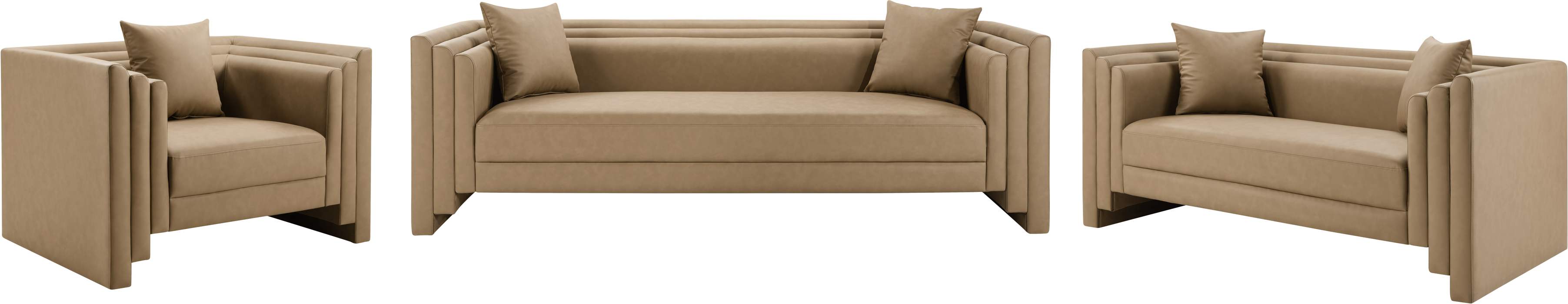 Meridian Furniture - Everett 88.5" Tan Vegan Leather Upholstered Sofa - 44067Tan-S - GreatFurnitureDeal