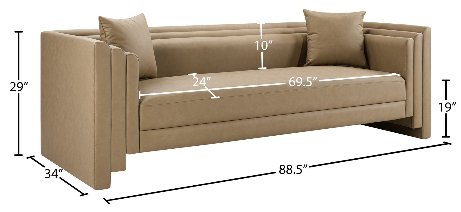 Meridian Furniture - Everett 88.5" Tan Vegan Leather Upholstered Sofa - 44067Tan-S - GreatFurnitureDeal