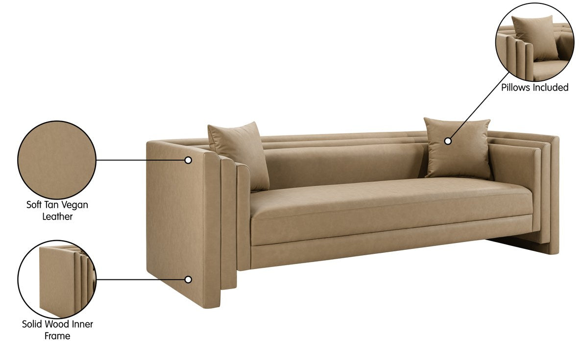 Meridian Furniture - Everett 88.5" Tan Vegan Leather Upholstered Sofa - 44067Tan-S - GreatFurnitureDeal