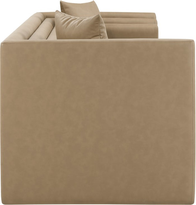 Meridian Furniture - Everett 88.5" Tan Vegan Leather Upholstered Sofa - 44067Tan-S - GreatFurnitureDeal